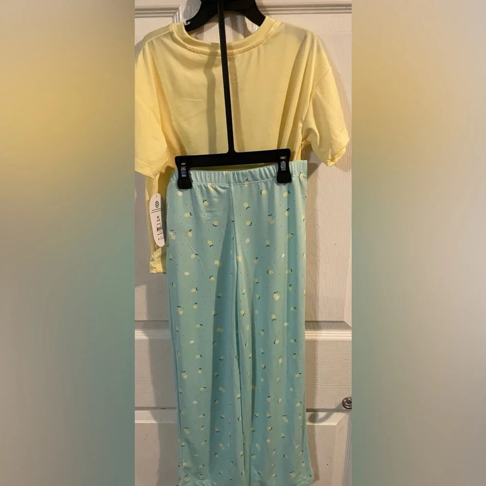 Wonder Nation Girls Yellow Blue Wide‎ Leg Lemon Pajama Set XS 4-5 Sleepwear NWT